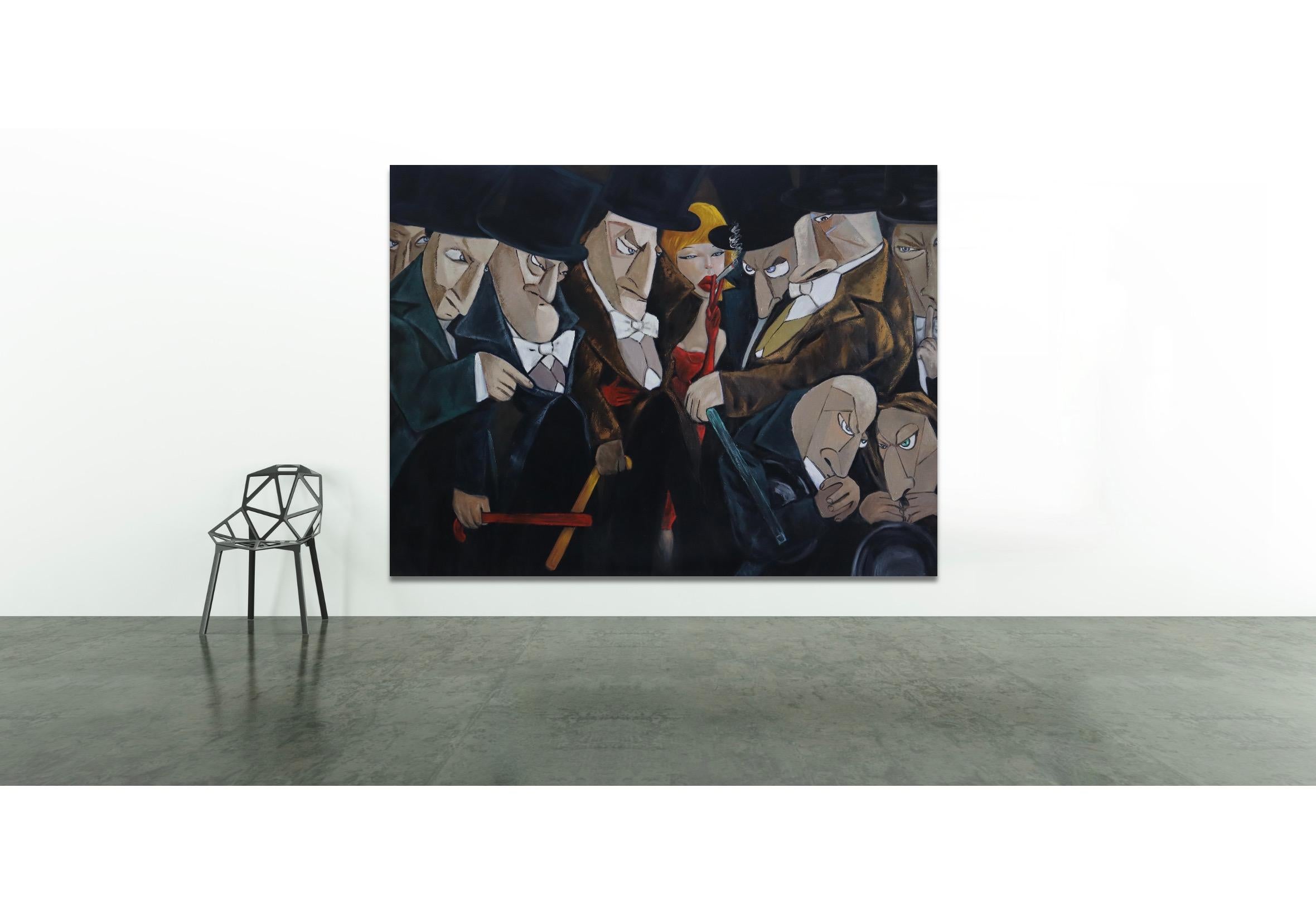 Top Hat and Tails, Original Figurative Oil Painting 150x200 cm by Ta Byrne For Sale 2