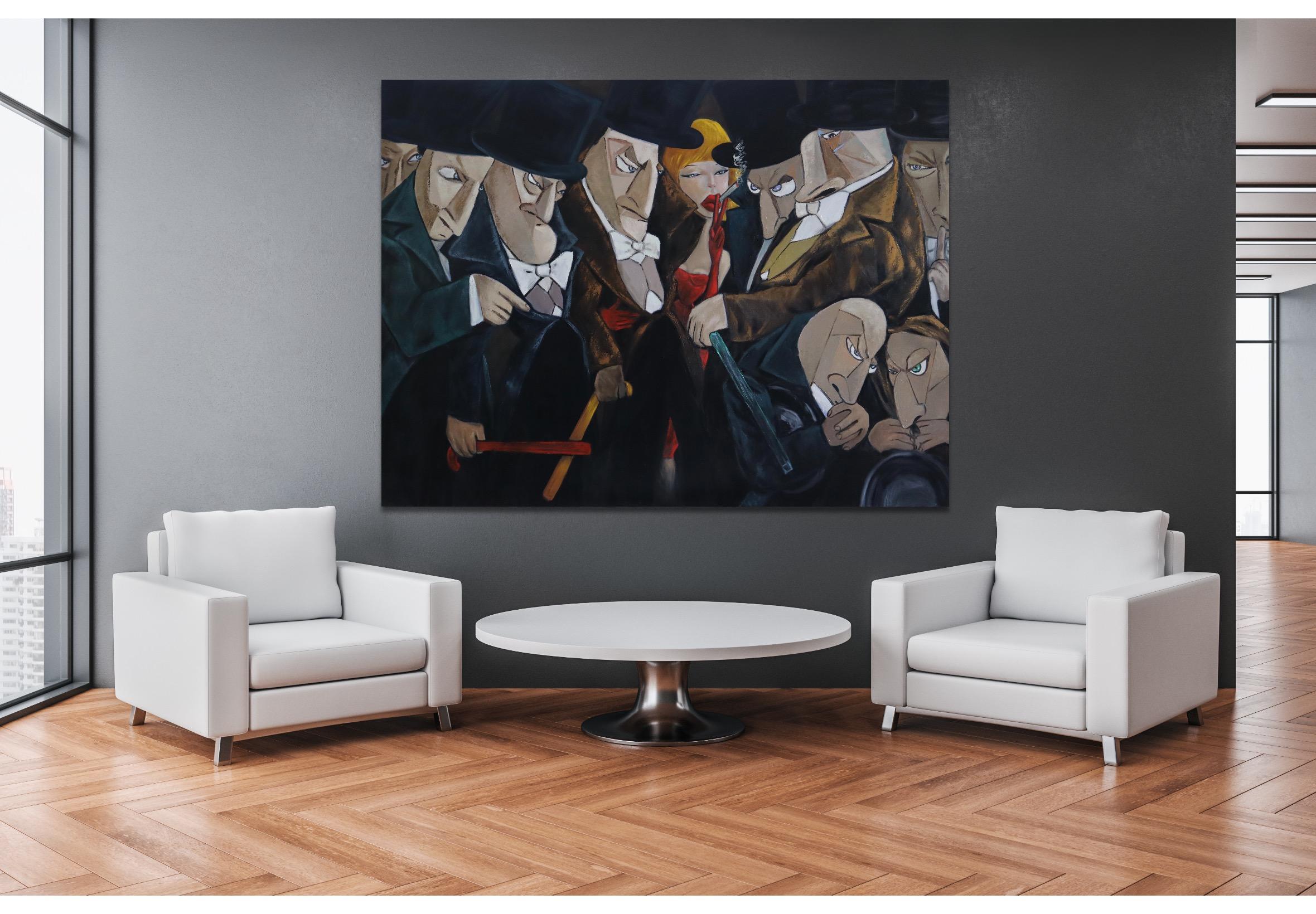 Top Hat and Tails, Original Figurative Oil Painting 150x200 cm by Ta Byrne For Sale 3