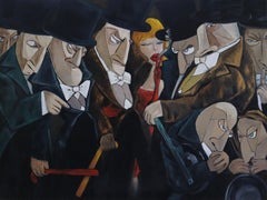 Chapeau et queues d'aronde, peinture à l'huile figurative originale de 150 x 200 cm par Ta Byrne