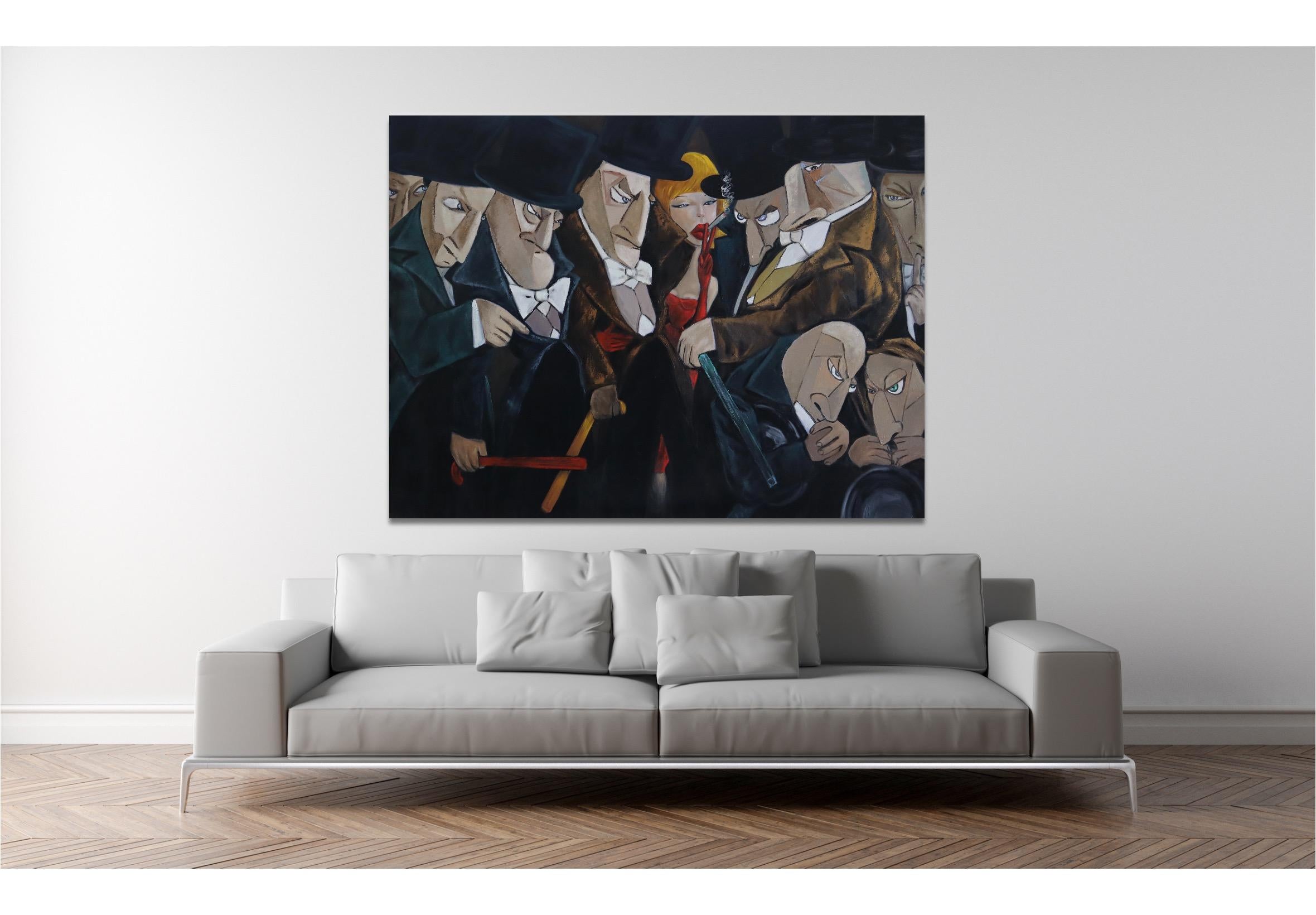 Top Hat and Tails, Original Figurative Oil Painting 150x200 cm by Ta Byrne For Sale 4