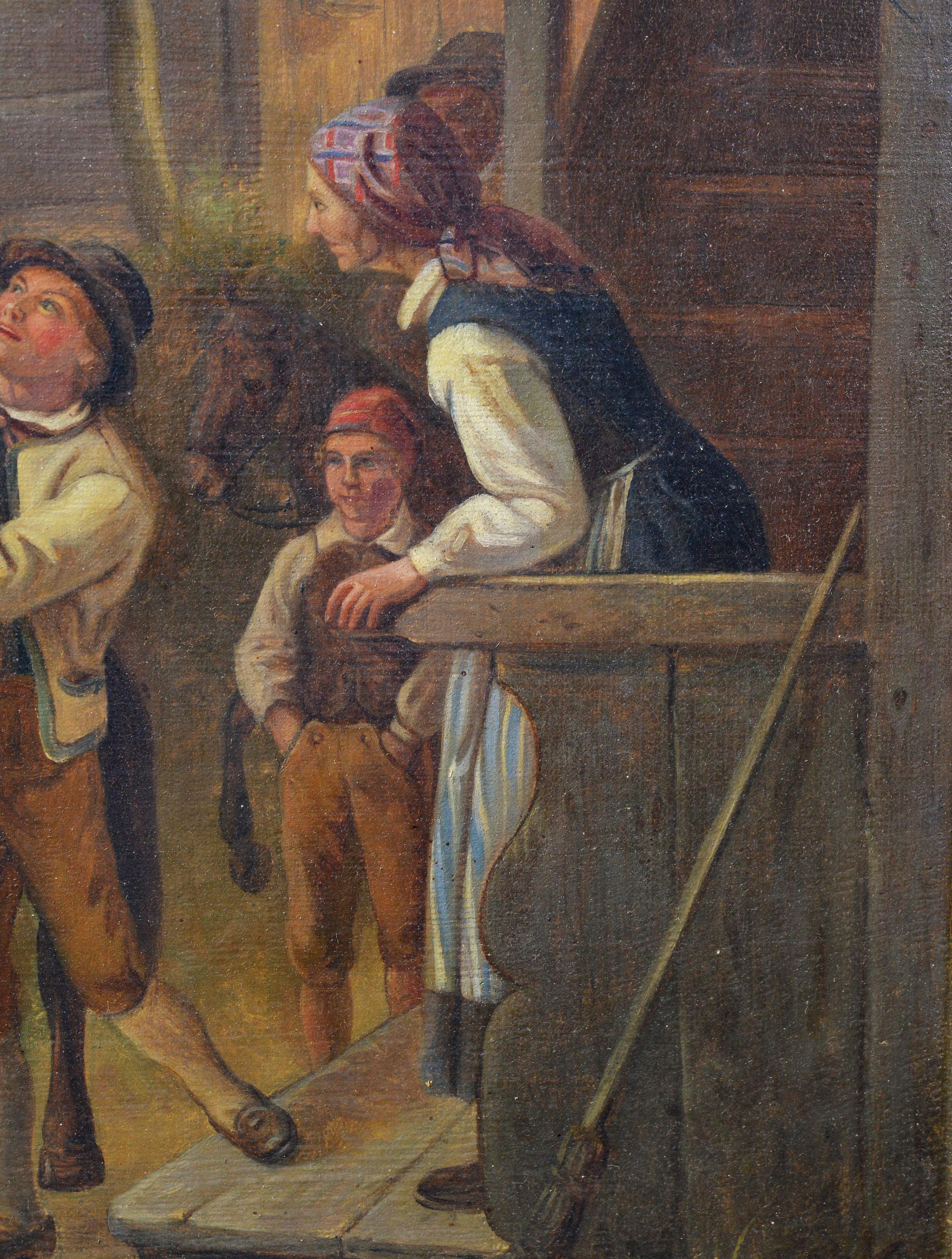 Antique 1868 Swedish Countryside Genre Oil Painting Bride Arrival Signed Framed For Sale 1