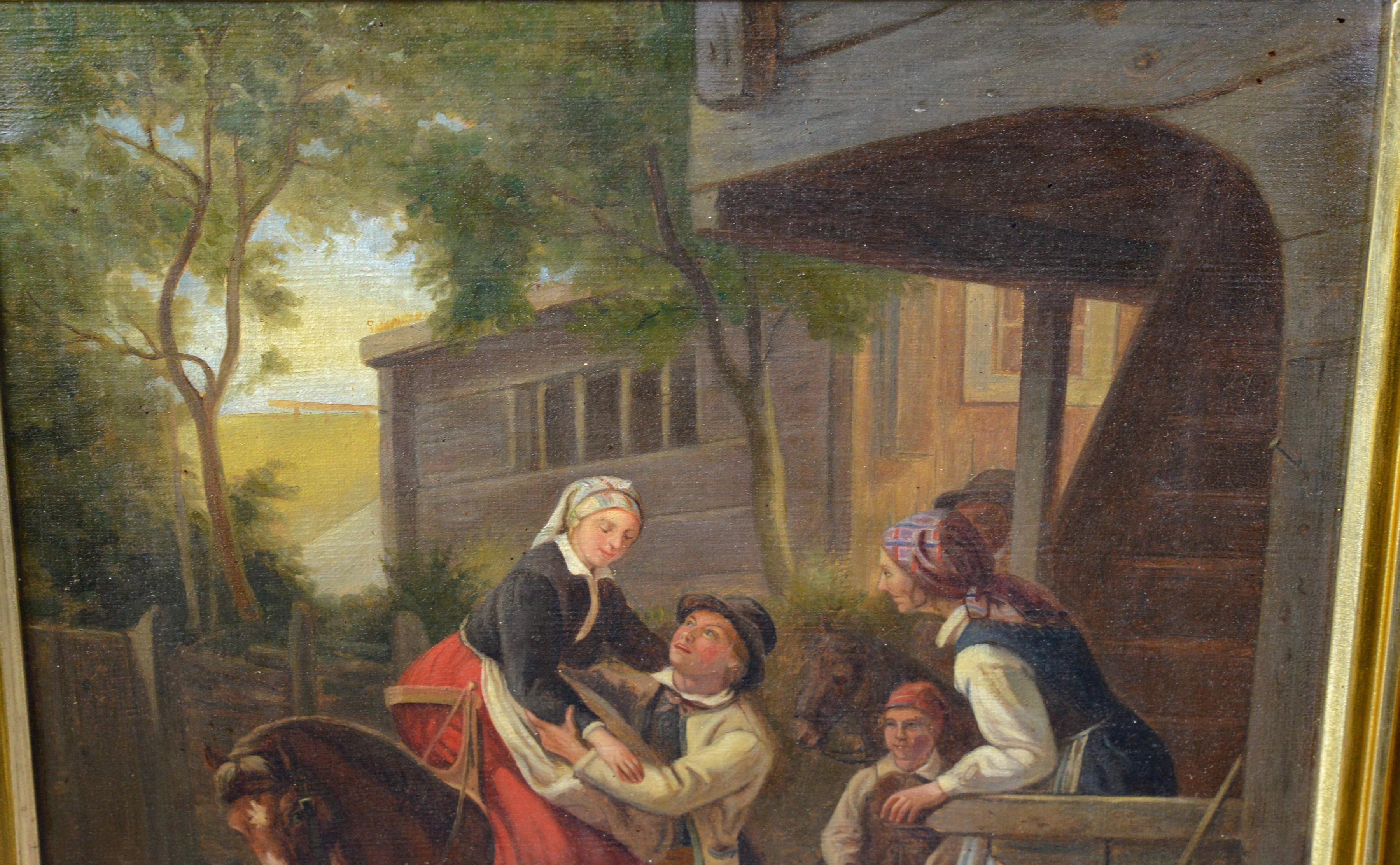 Antique 1868 Swedish Countryside Genre Oil Painting Bride Arrival Signed Framed For Sale 2