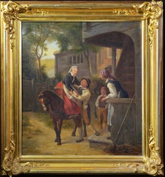 Antique 1868 Swedish Countryside Genre Oil Painting Bride Arrival Signed Framed