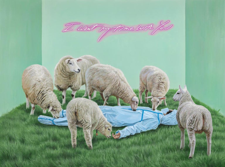 Ta Men+ Animal Painting - I want my time with you - Animal - Sheep - Grassland - Green color