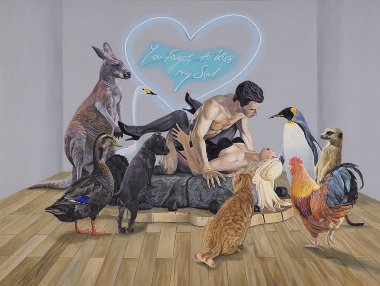 Ta Men+ Nude Painting - You forgot to kiss my soul - Animals - Kangaroo, Penguin, Dog, Cat, Rooster