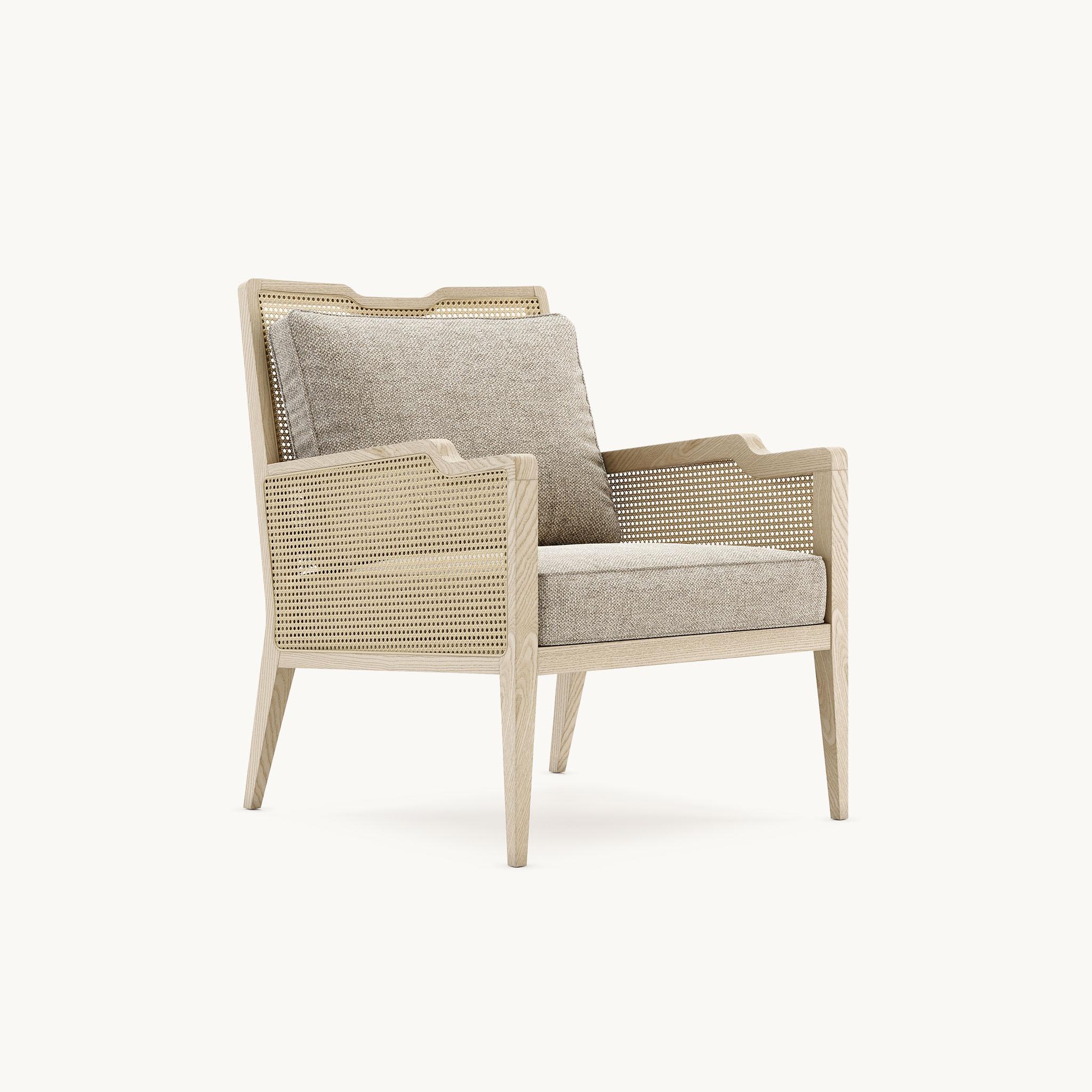 Tabac Ash Lounge Chair With Rattan Detailing On The Back And Arms In New Condition For Sale In NEW YORK, NY