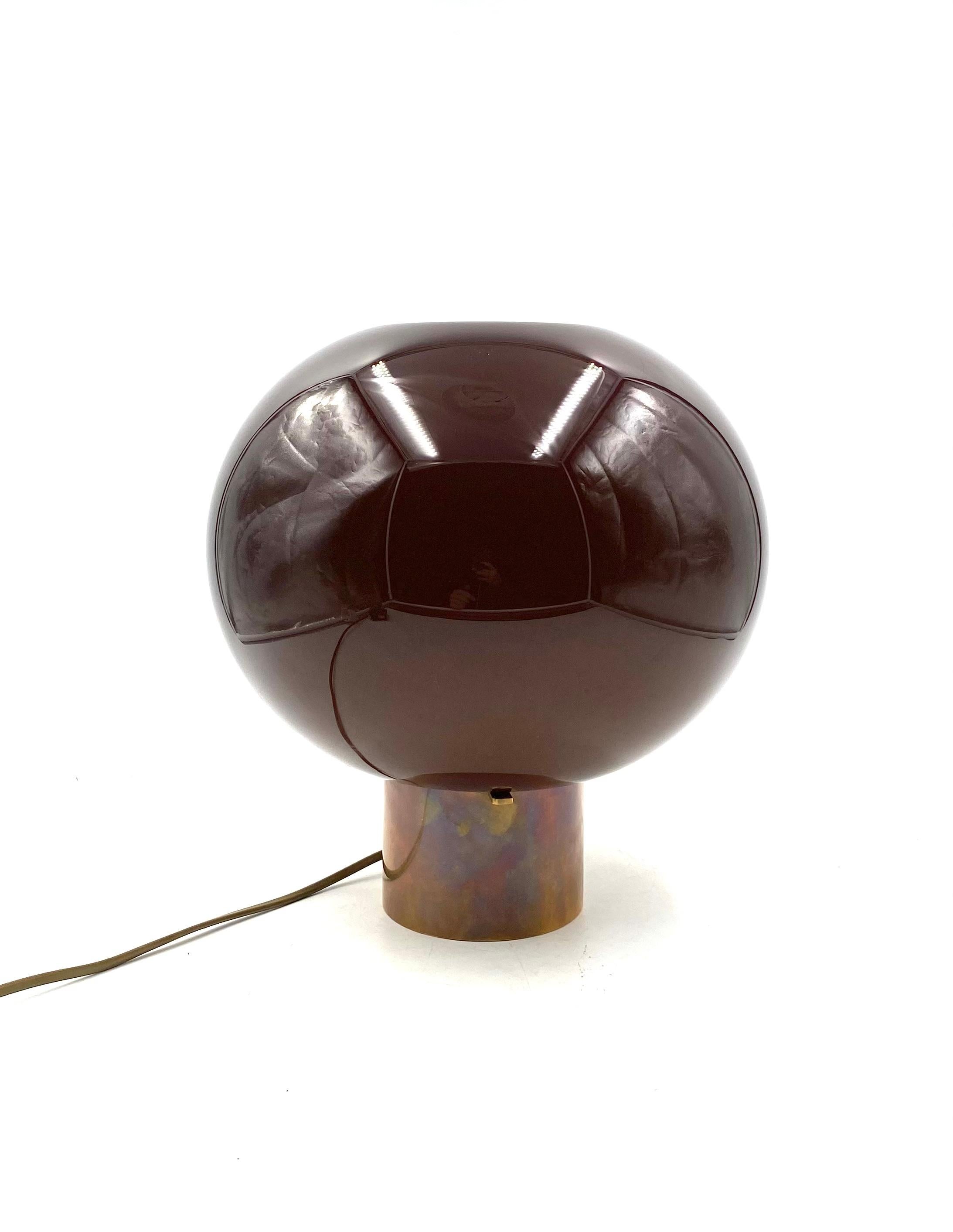 Tabacco brown Murano glass mushroom table lamp, Italy 1980s For Sale 3