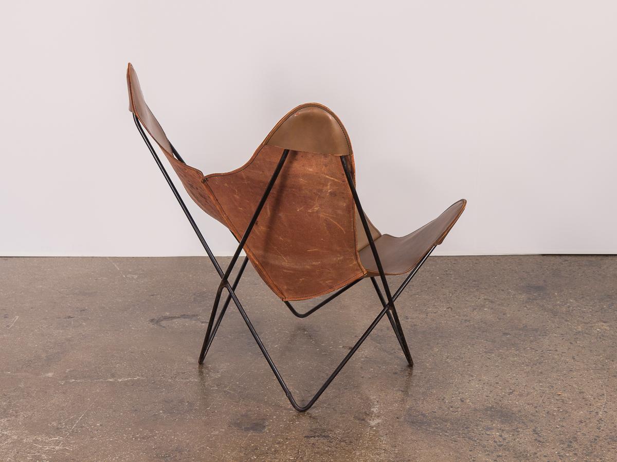 20th Century Tabacco Leather Hardoy Butterfly Chair
