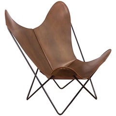Vintage Tabacco Leather Hardoy Butterfly Chair