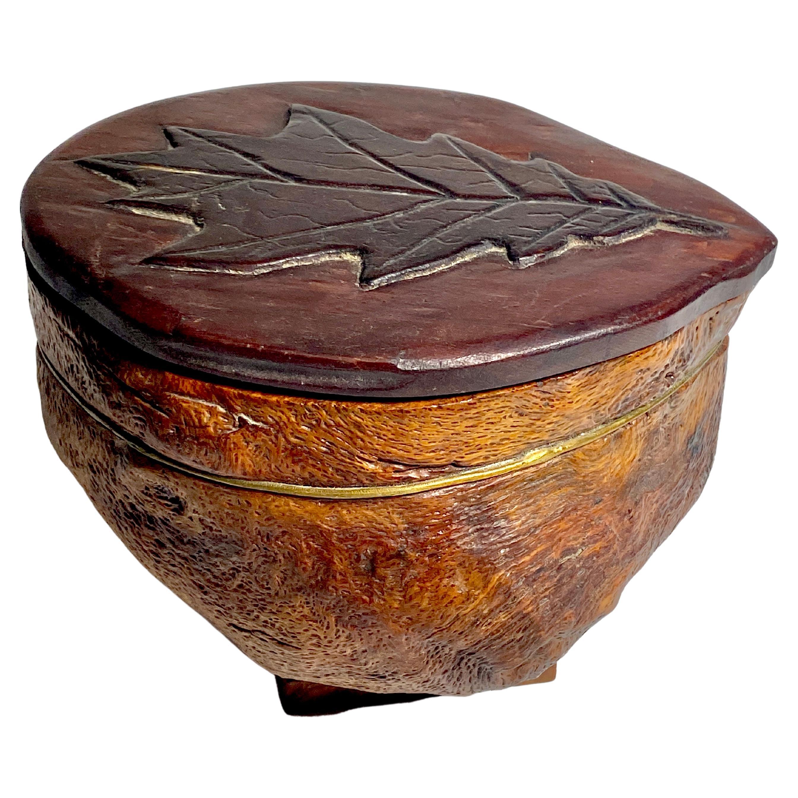 Tabacco Pot, in Wood and Brass, Brown Color, French, 1970 For Sale
