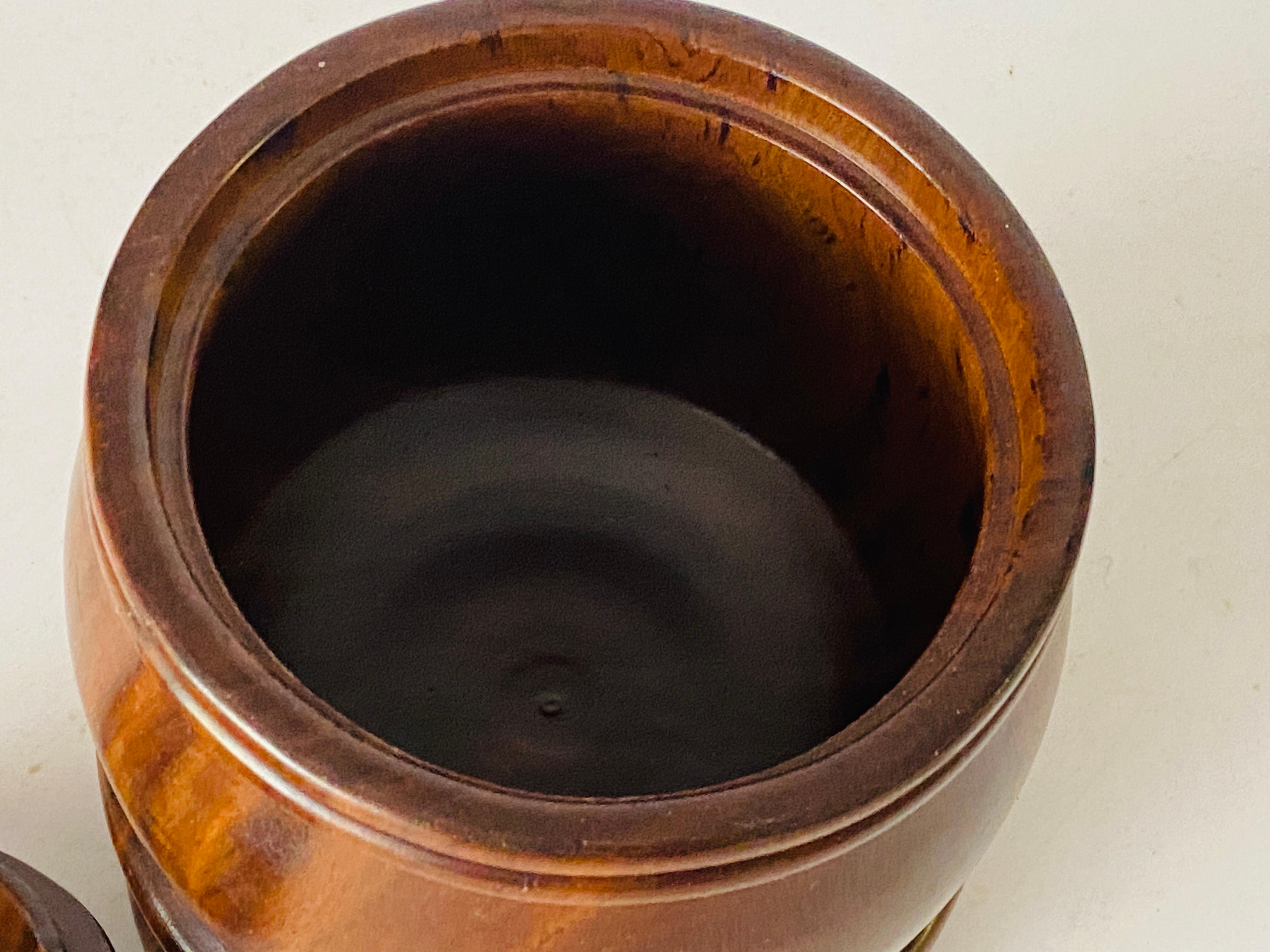 Late 20th Century Tabacco Pot With a Lid in Brown Color French 1970 For Sale
