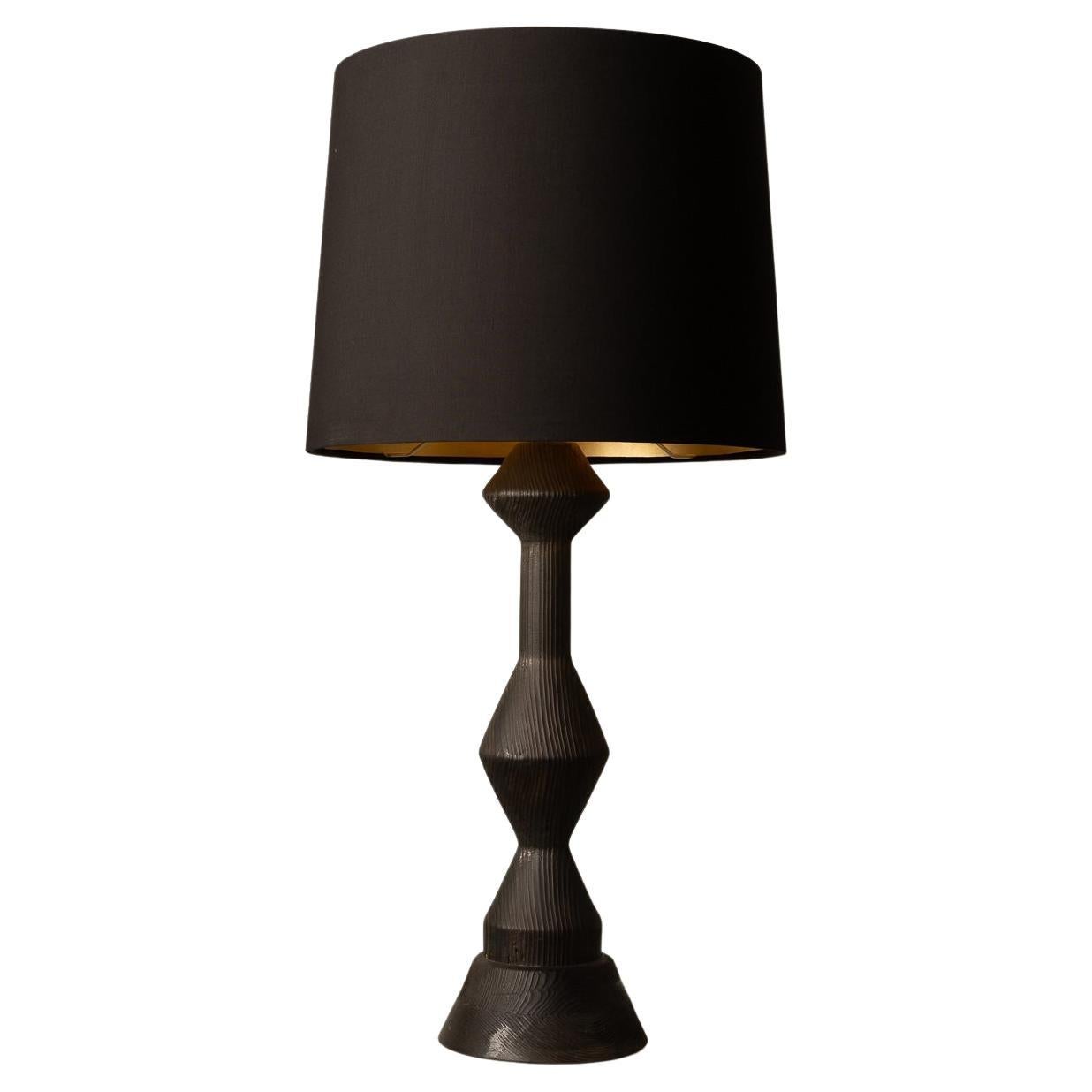 Sculptural Table Lamp Mezquite Wood Flexible Linen Shade For Sale at