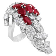 Tabah of Switzerland 18 Karat White Gold Ruby Diamond Cluster Ring