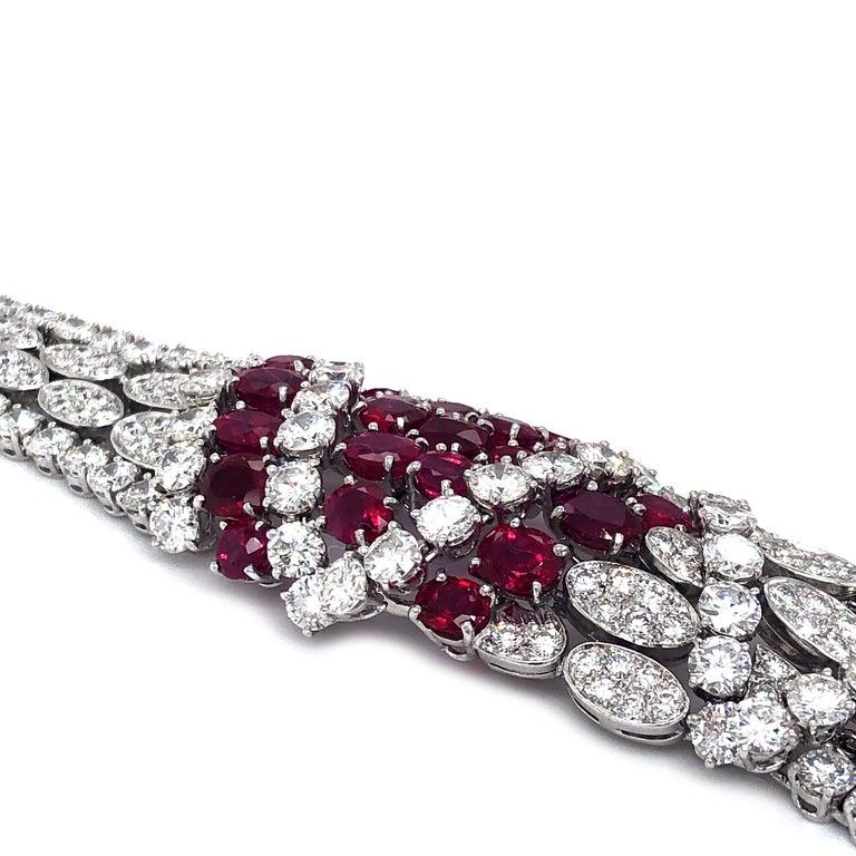 Round Cut Tabah of Switzerland Vintage 1960s Ruby Diamond White Gold Bracelet For Sale