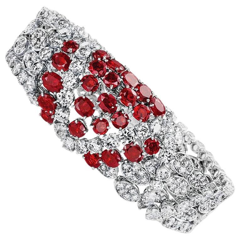 Tabah of Switzerland Vintage 1960s Ruby Diamond White Gold Bracelet In Excellent Condition For Sale In La Jolla, CA