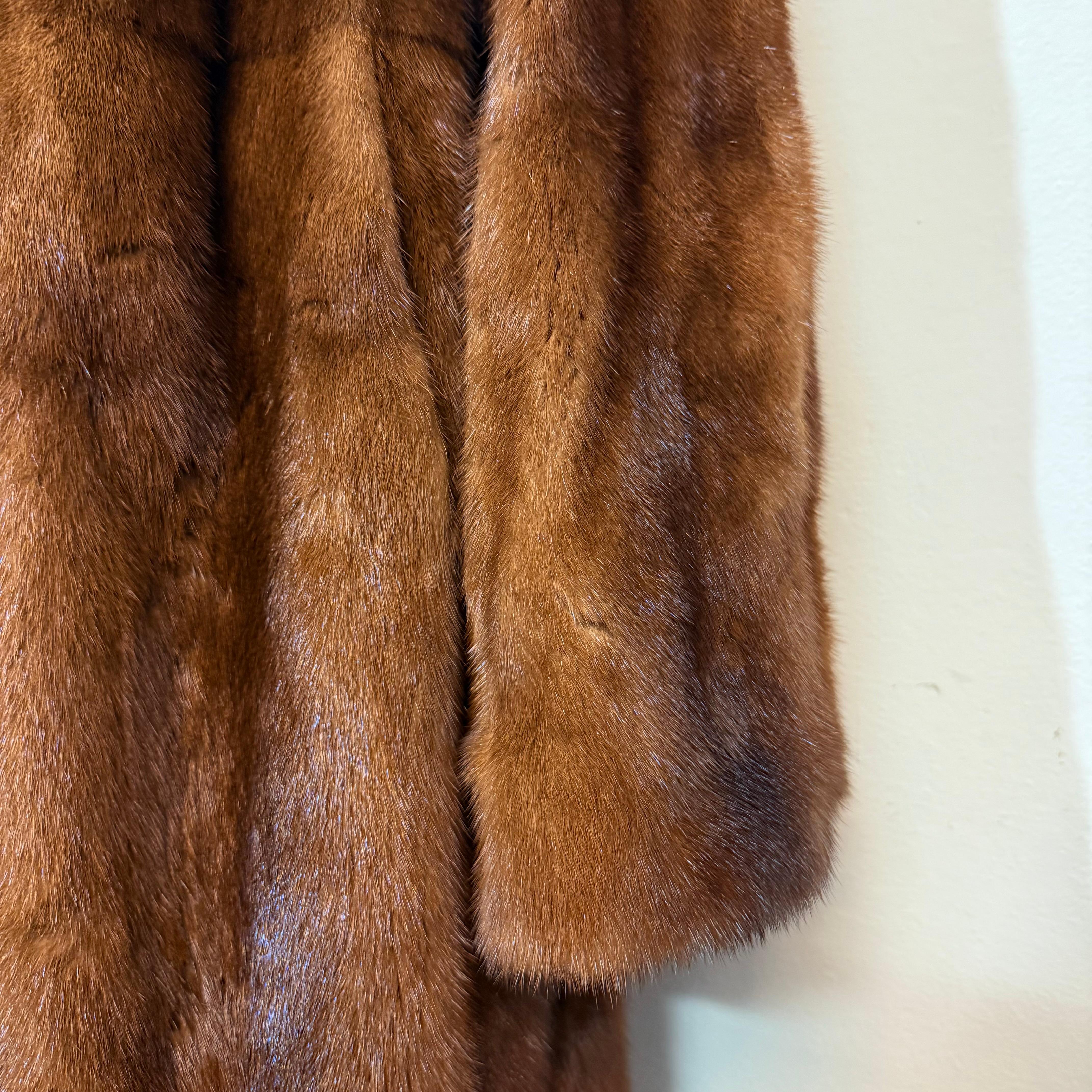 Donna Tabak Brown Real Mink Long Fur Coat M in vendita