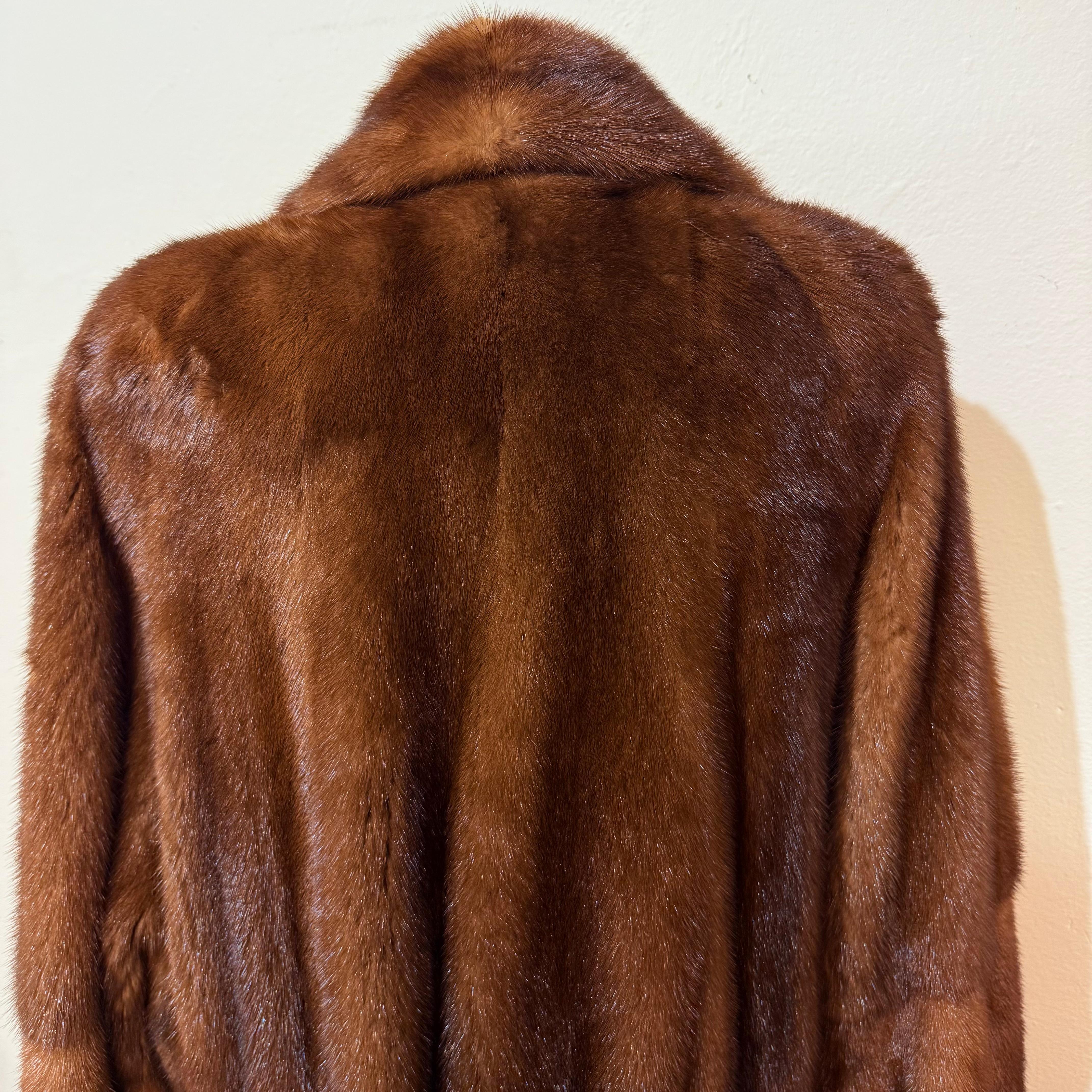 Tabak Brown Real Mink Long Fur Coat M in vendita 2