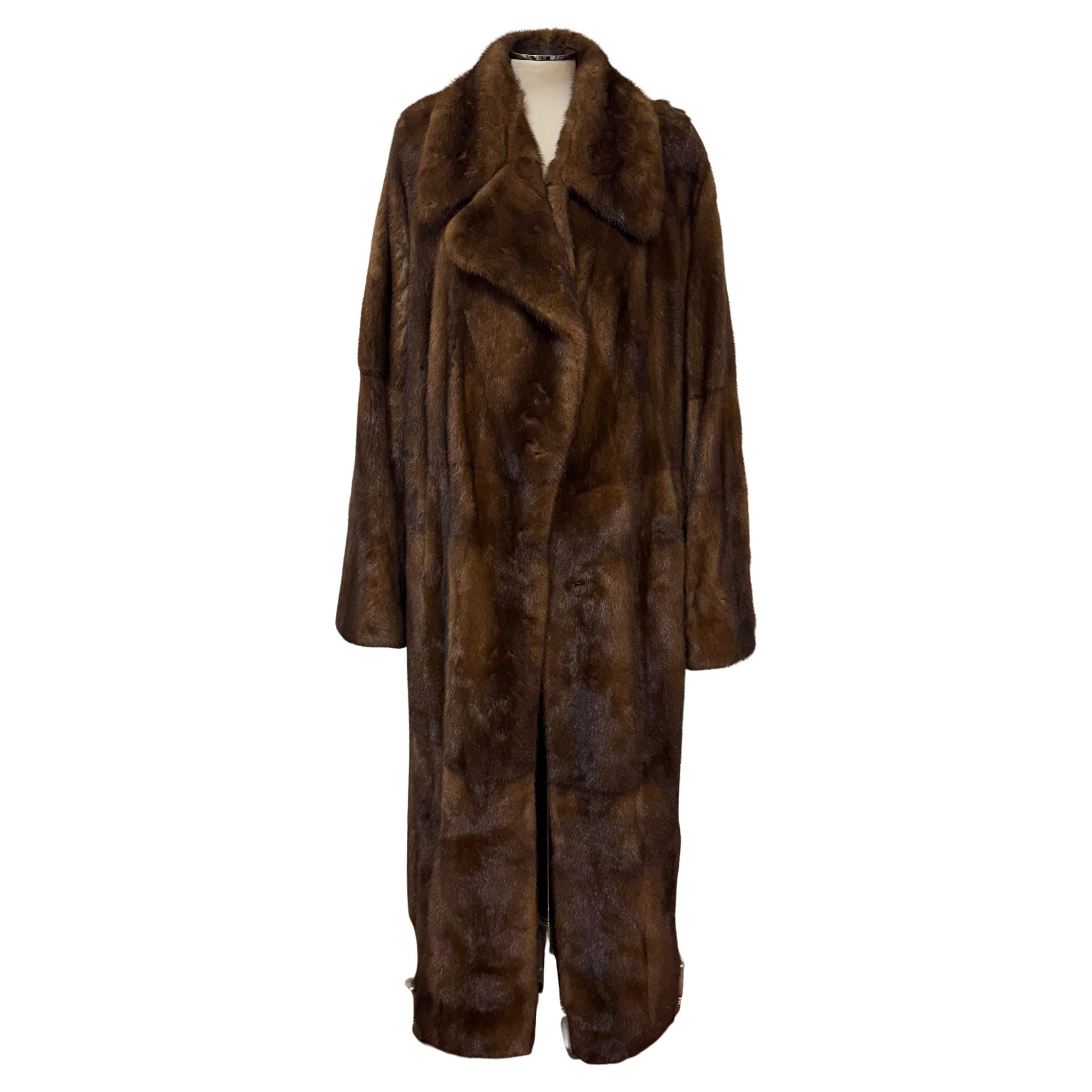 Tabak Brown Real Mink Long Fur Coat M