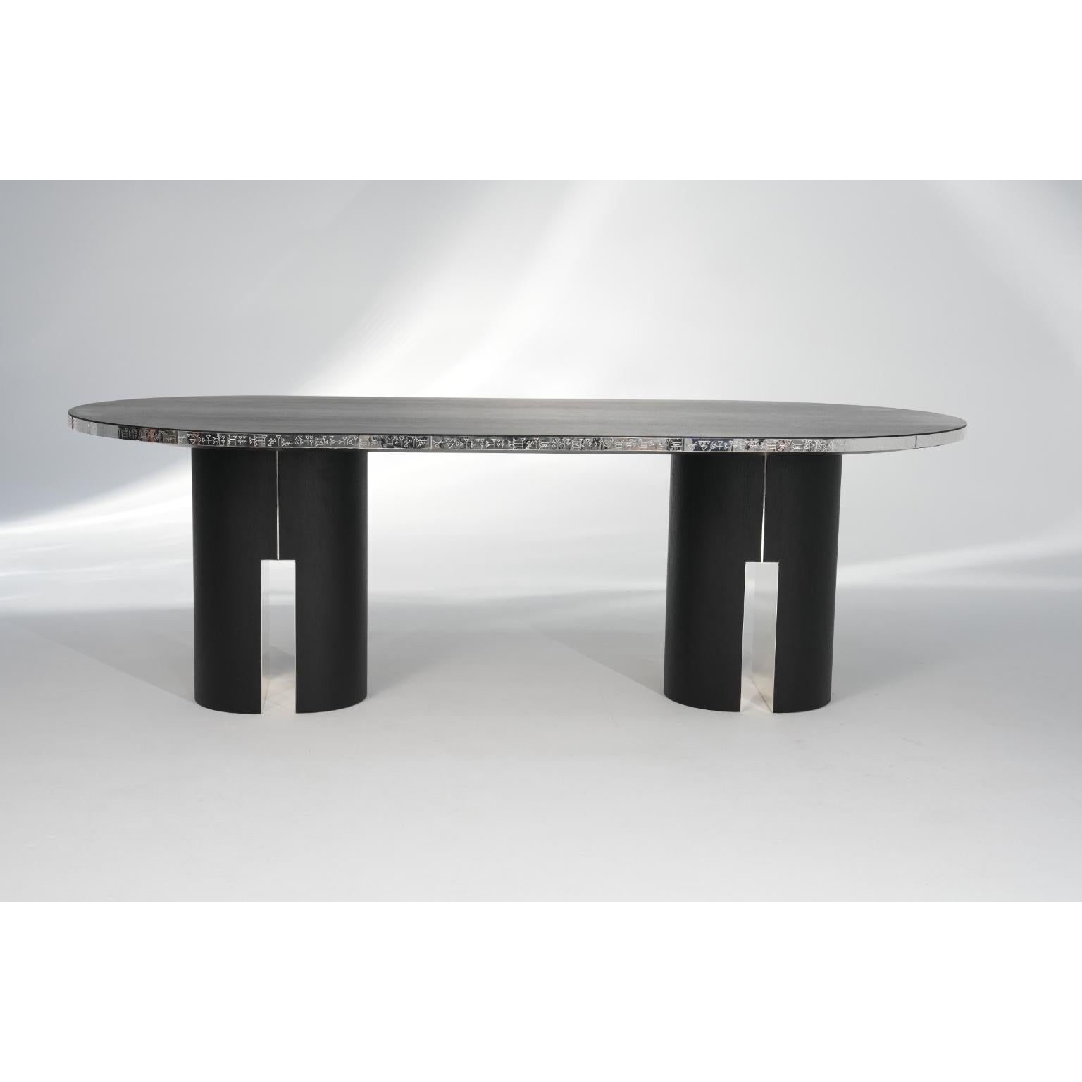 Tabarna Dining Table in Alpi Oak Veneer & Silver-Plated Brass by Marau en venta 3