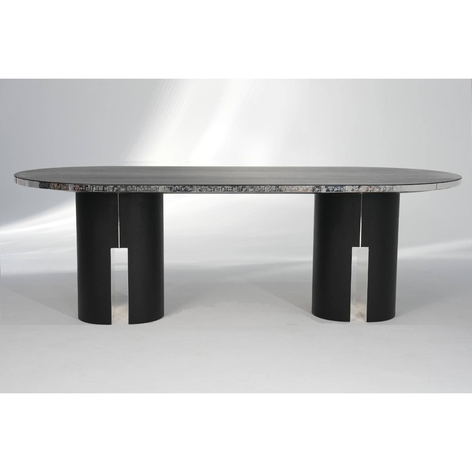 Tabarna Dining Table in Alpi Oak Veneer & Silver-Plated Brass by Marau
Dimensions: D 110 x W 230 x H 75 cm.
Materials: Alpi oak veneer and silver-plated brass.

HITTITE COLLECTION
We aimed to design each product inspired by significant figures of
