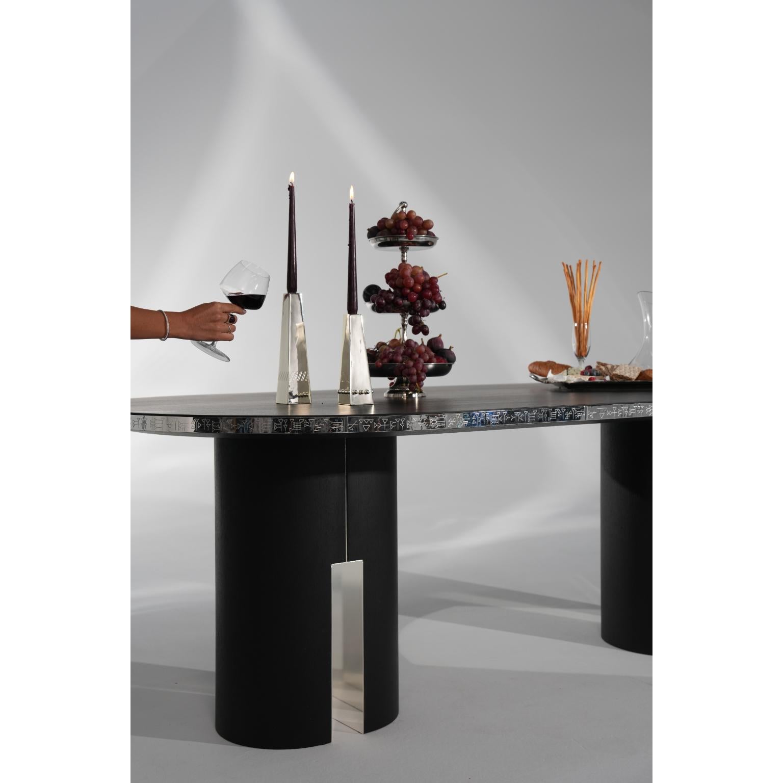 Tabarna Dining Table in Alpi Oak Veneer & Silver-Plated Brass by Marau Turco en venta