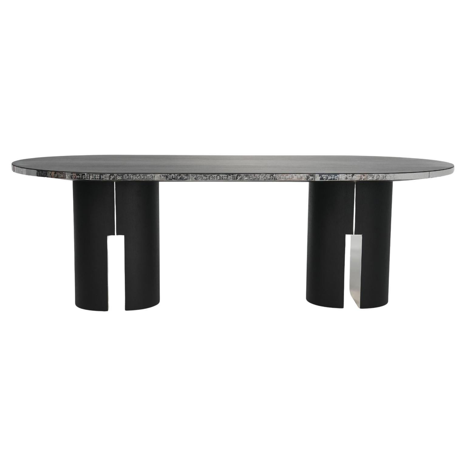Tabarna Dining Table in Alpi Oak Veneer & Silver-Plated Brass by Marau en venta