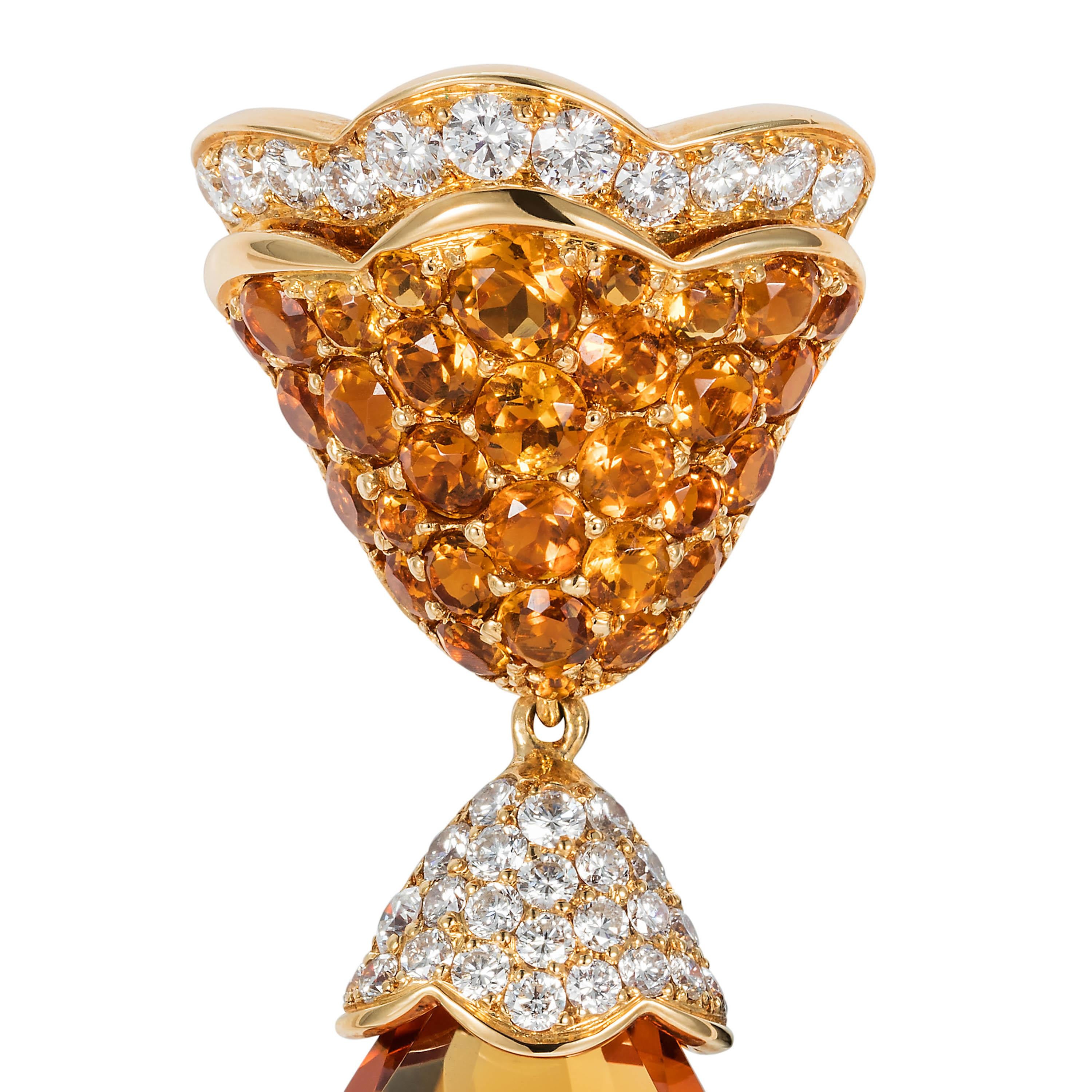 Women's Tabbah 18 Karat Yellow Gold Citrine and Diamond Earrings For Sale