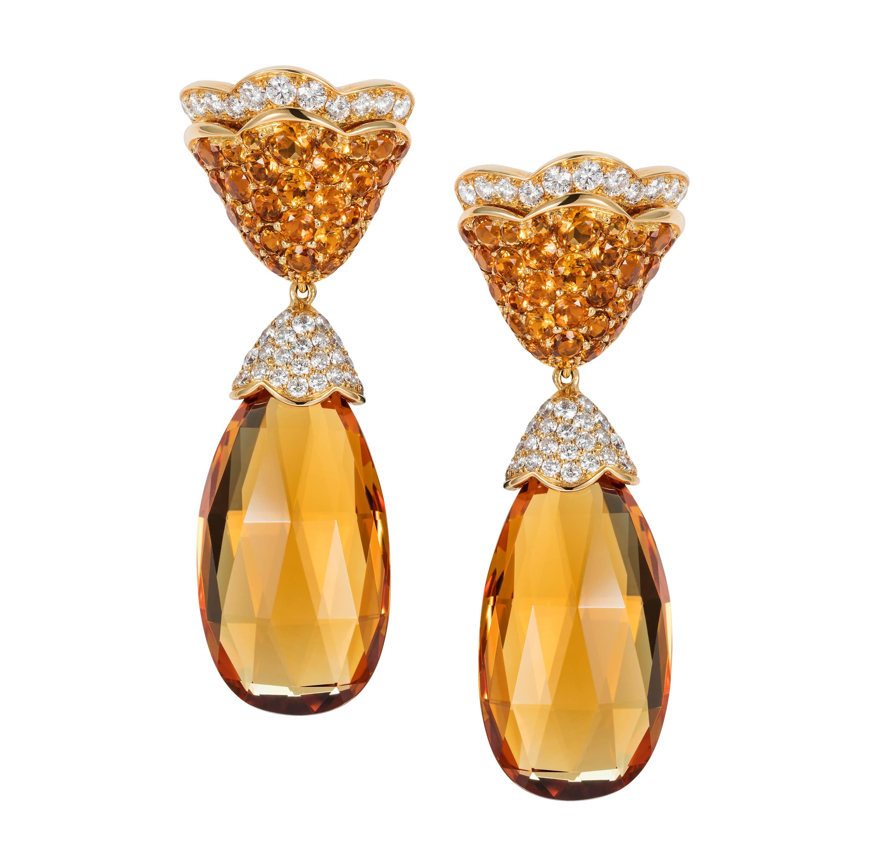 Tabbah 18 Karat Yellow Gold Citrine and Diamond Earrings For Sale