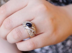 Tabbah Ring in 18 Karat Yellow Gold and Platinum Cabochon Sapphire and Diamonds