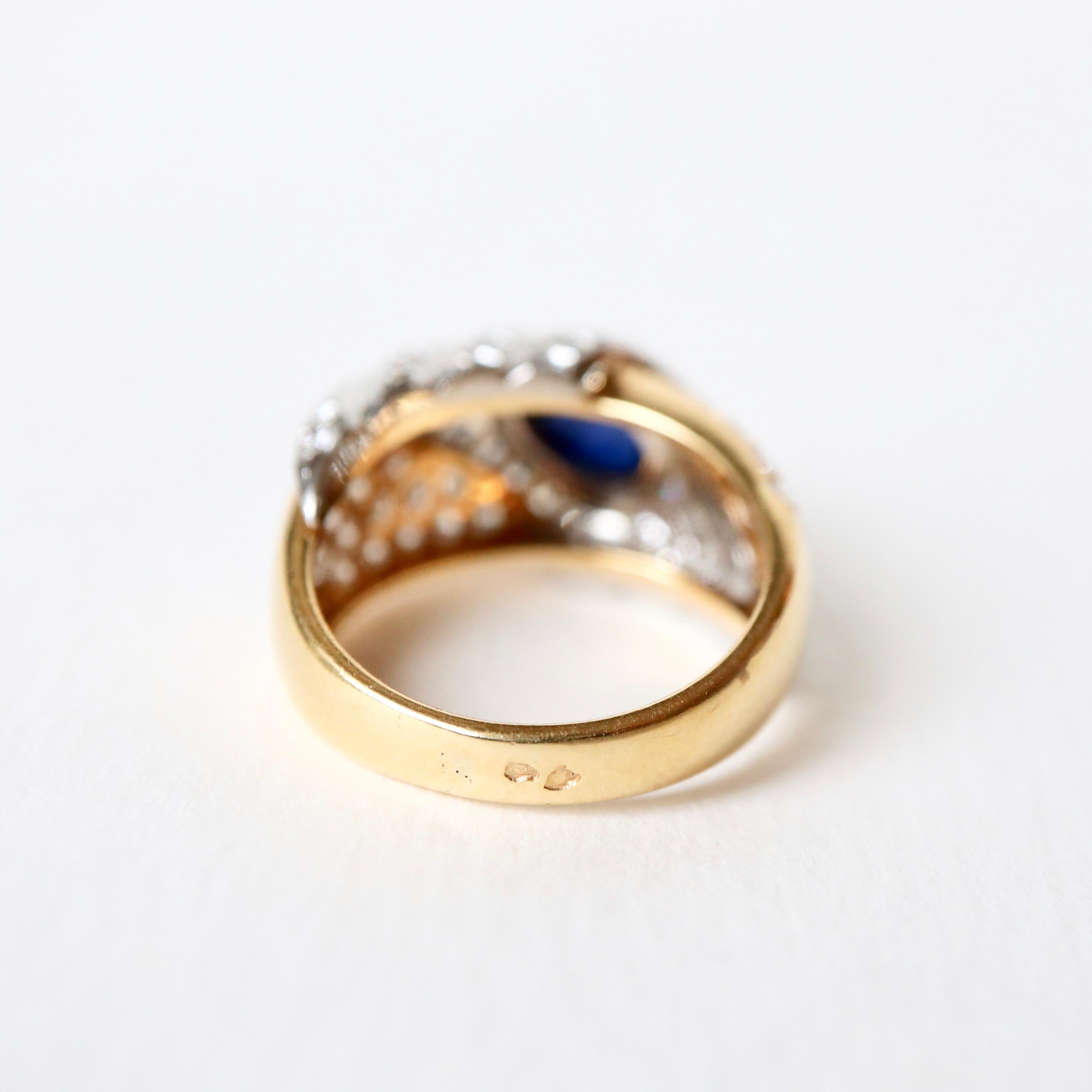 Tabbah Ring in 18 Karat Yellow Gold and Platinum Cabochon Sapphire and Diamonds For Sale 4