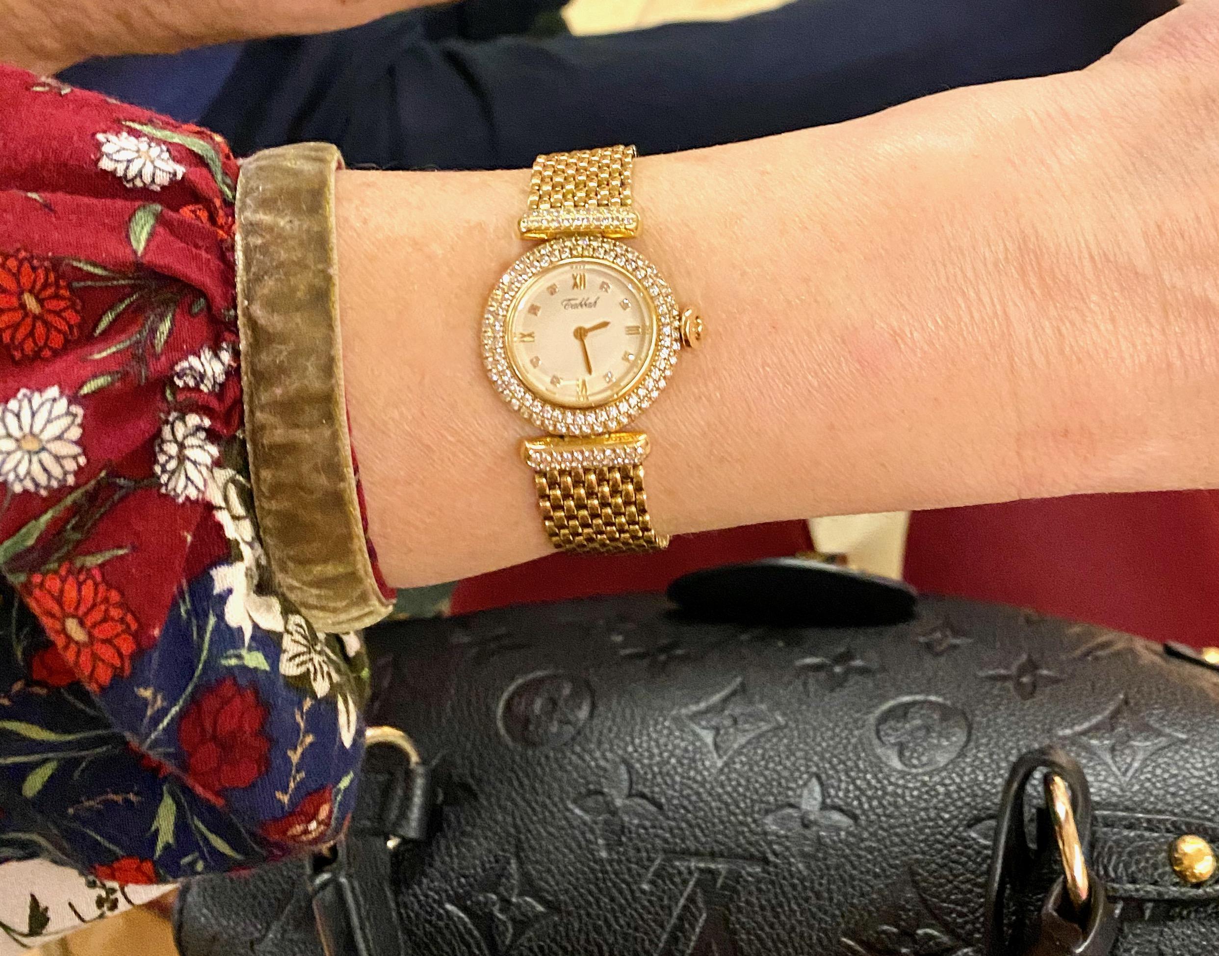 Brilliant Cut Tabbah Wristwatch in 18K Gold and Diamonds Beret Model For Sale