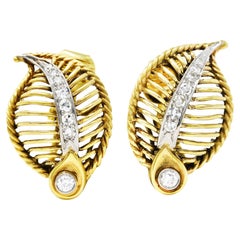 Tabert and Hoeffer-Mauboussin Diamond 14 Karat Gold Retro Leaf Ear-Clip Earrings