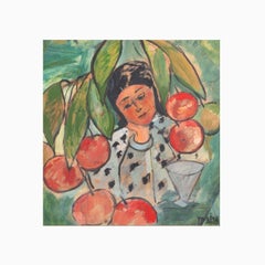 Tabita Schwenn - Danish Figurative Oil Painting of Young Girl Among Cherrys