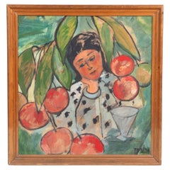 Tabita Schwenn - Danish Figurative Oil Painting of Young Girl Among Cherrys