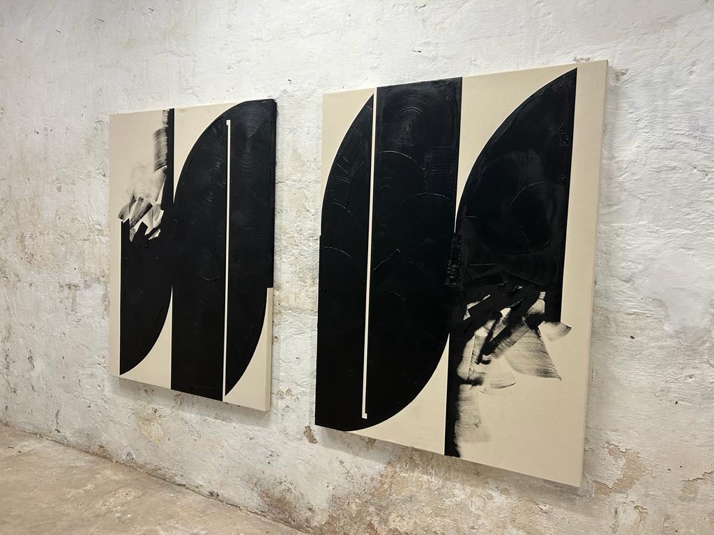 ABSTRACT Diptych Painting Texture Black British Artist Tabitha Millett 2023 For Sale 7