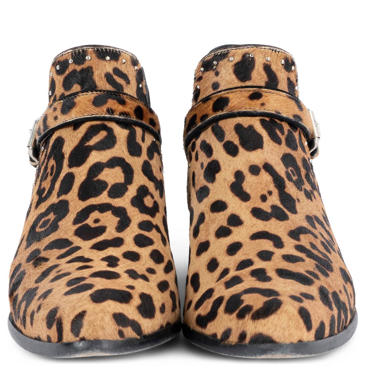 100% authentic Tabitha Simmons Gigi ankle boots in camel and espresso brown leopard print calf hair. The design features elastic inserts on the side and buckle closure. Have been worn and are in excellent condition. 

Measurements
Imprinted