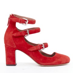 TABITHA SIMMONS Moda red suede leather silver buckles strappy heels EU37