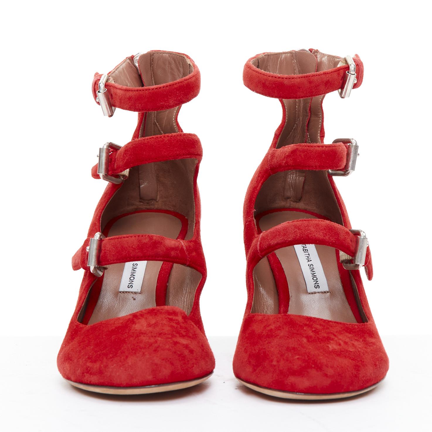 Red TABITHA SIMMONS Moda red suede leather silver buckles strappy heels EU37 For Sale