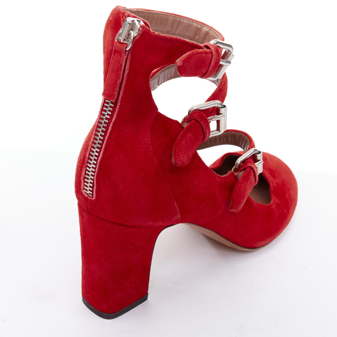 TABITHA SIMMONS Moda red suede leather silver buckles strappy heels EU37 For Sale 3