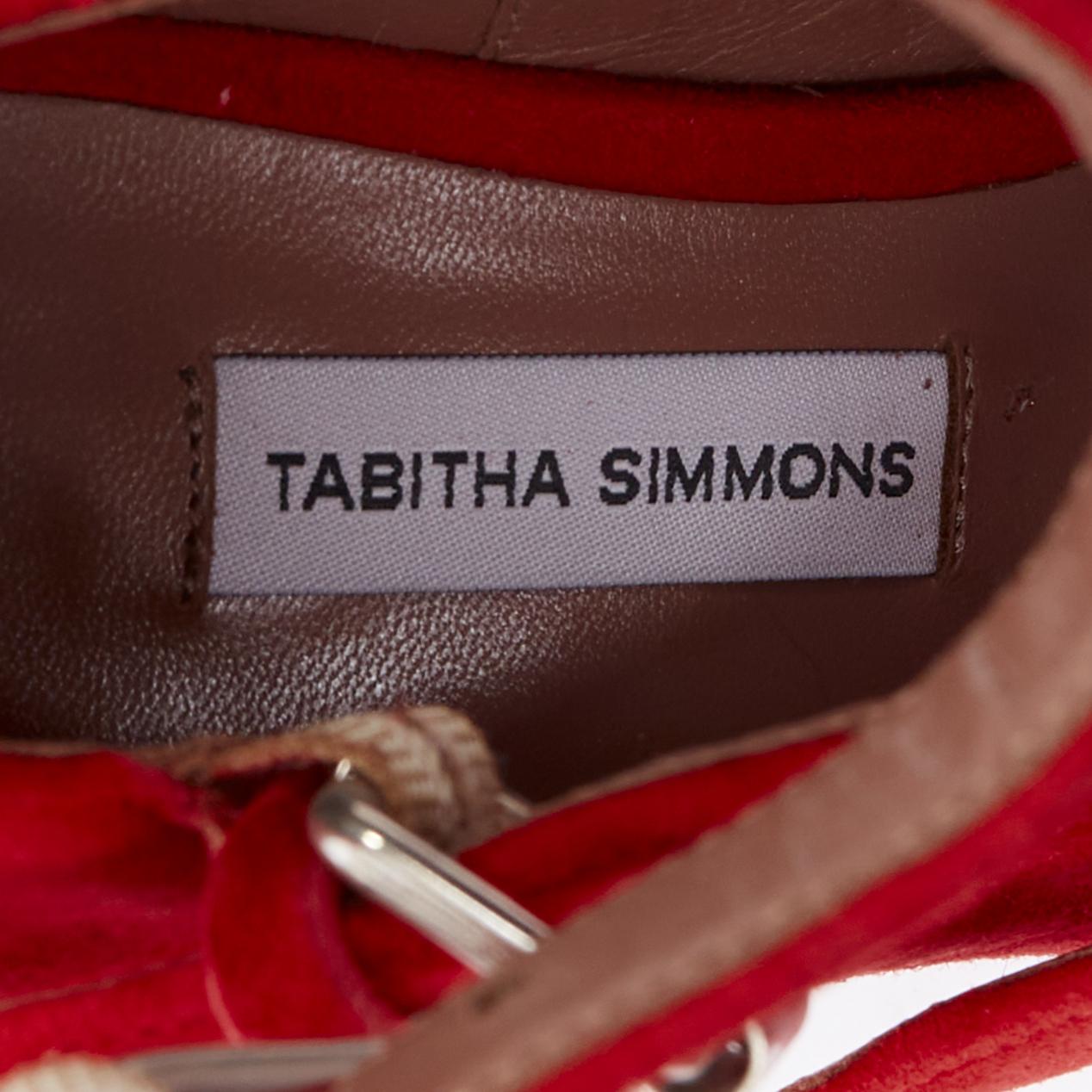 TABITHA SIMMONS Moda red suede leather silver buckles strappy heels EU37 For Sale 4