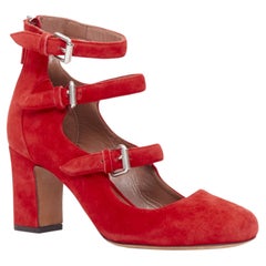 TABITHA SIMMONS Moda red suede leather silver buckles strappy heels EU37