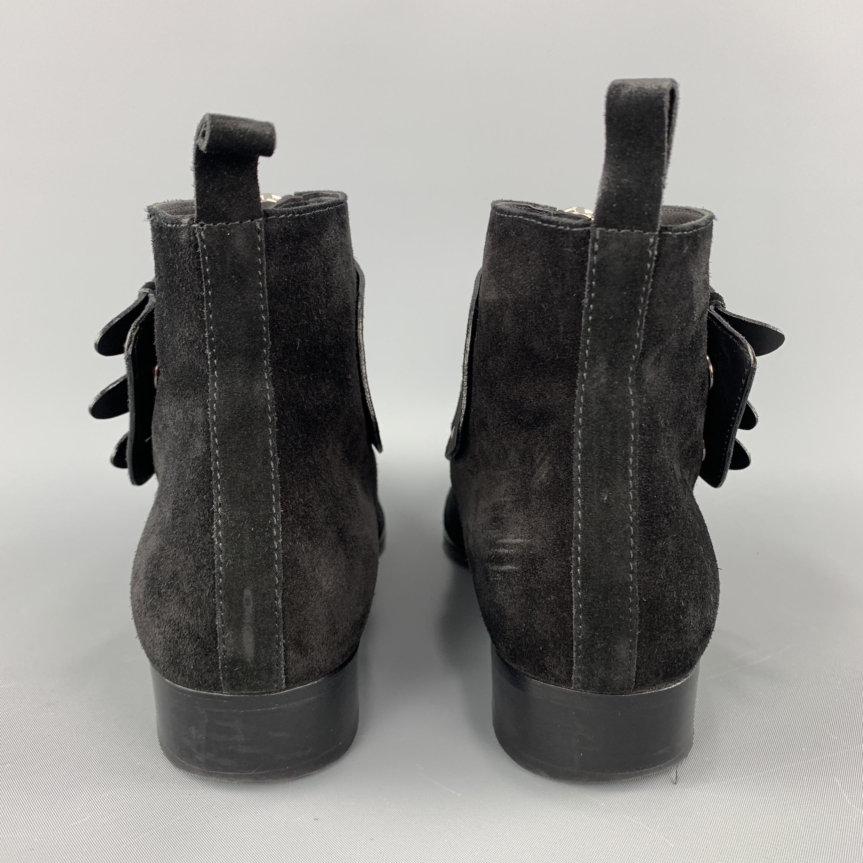 TABITHA SIMMONS Size 10 Black Suede Straped EARLY Ankle Boots In Good Condition In San Francisco, CA