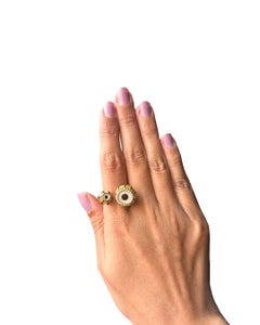 Contemporary Gold Tabla Ring with Uncut Diamonds, India, Kahana Jewels