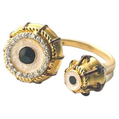 Contemporary Gold Tabla Ring with Uncut Diamonds, India, Kahana Jewels