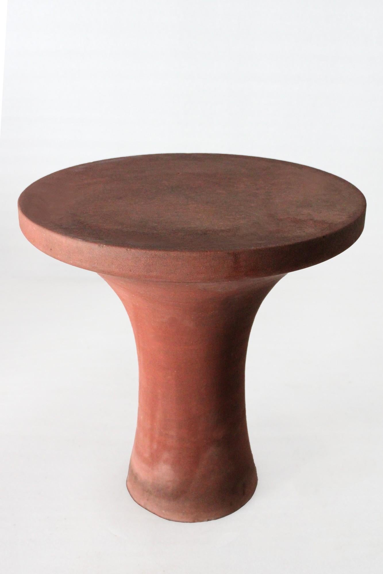 Hand-Carved Tabla Table in Agra Red Stone by Paul Mathieu for Stephanie Odegard For Sale