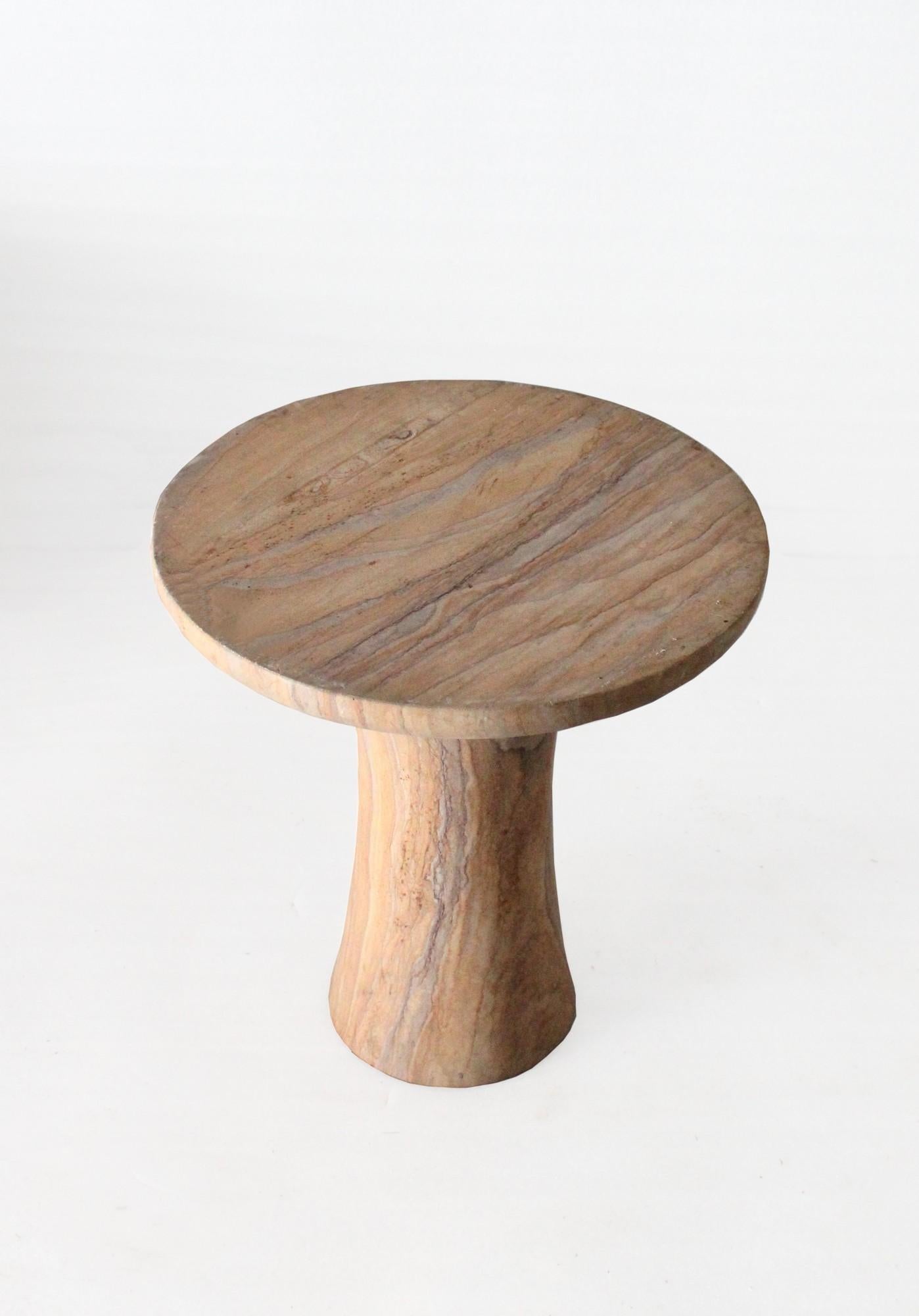 Sandstone Tabla Table in Rainbow Teakwood Handcrafted in India by Paul Mathieu For Sale