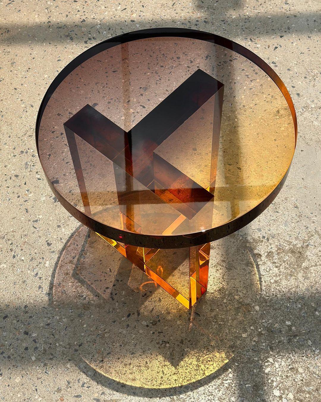 Other Golden Amber Ombre Sunset Crystal Contemporary Side Table 08 by Saerom Yoon For Sale