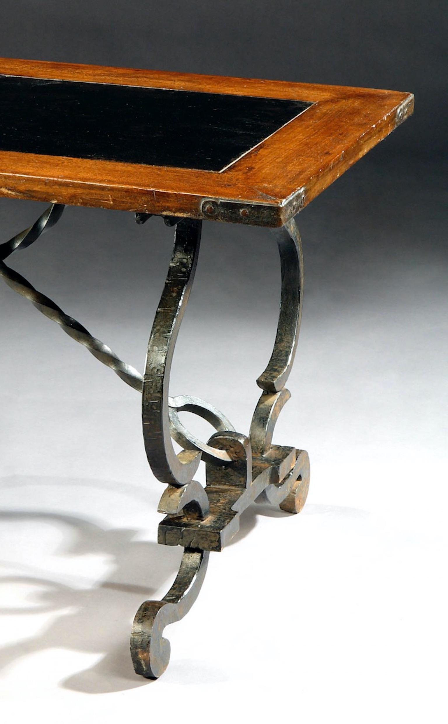 Metalwork Table, 18th Century, Swiss, Baroque Oak Top, Slate For Sale