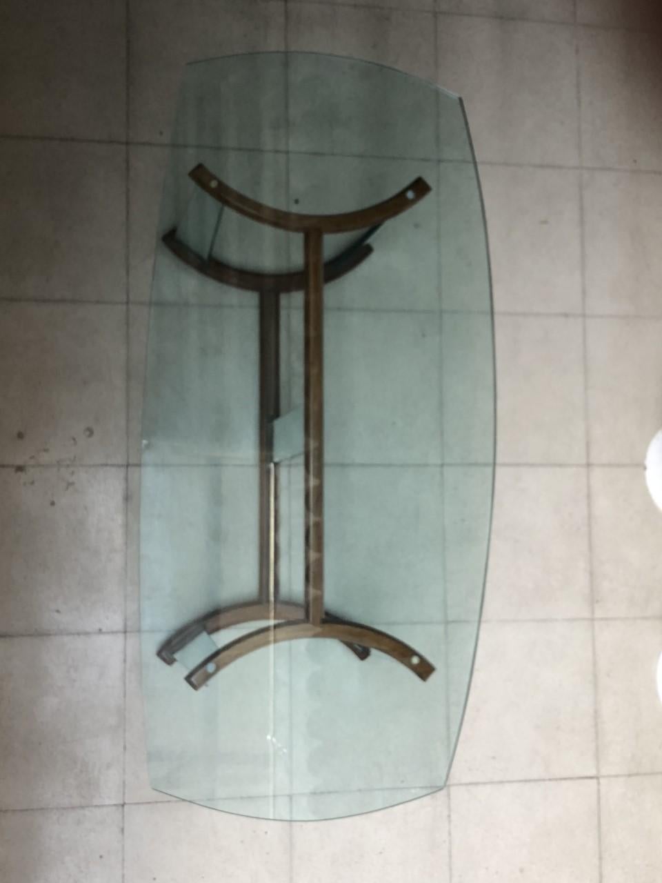 Mesa 1950 de Cristal, Madera y Bronce, Italiana en venta 13