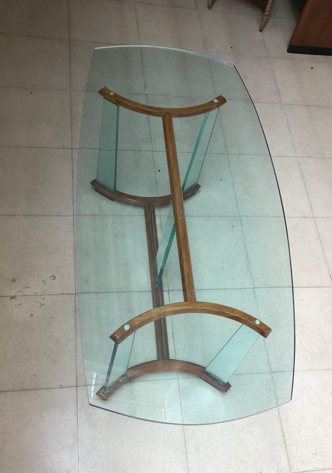 Table 1950 in Glass, Wood and Bronze, Italian In Good Condition For Sale In Ciudad Autónoma Buenos Aires, C